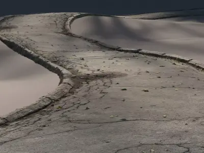 Cracked asphalt path 3D model