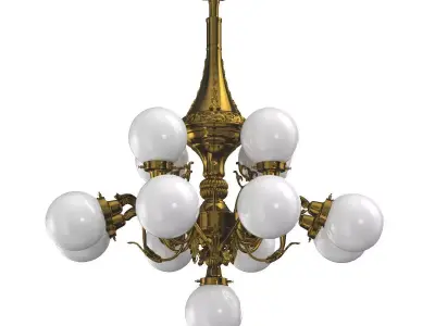 Monumental Brass National Gallery Chandelier with Opaline Glass 3D model