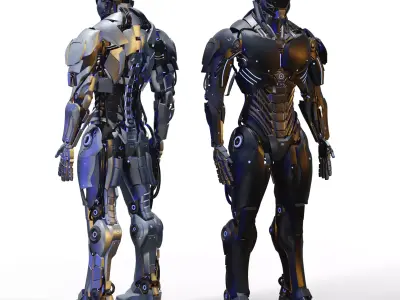 Futuristic Humanoid Combat Robot AAA Sci-Fi Character Low-poly 3D model