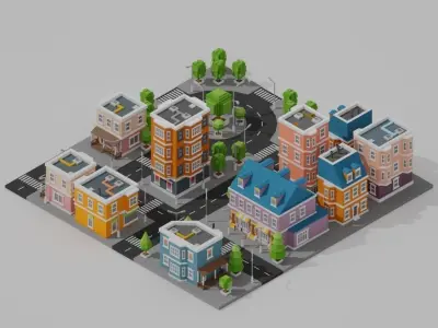 Isometric Low poly City Pack Low-poly 3D model