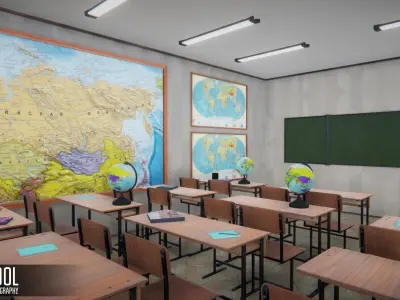 School - classroom of geography Low-poly 3D model