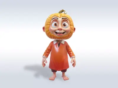 Cheerful Pumpkin Boy Halloween Character 3D model 2
