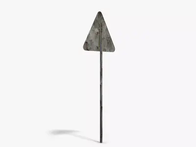 Damaged Slippery Road Sign Low-poly 3D model