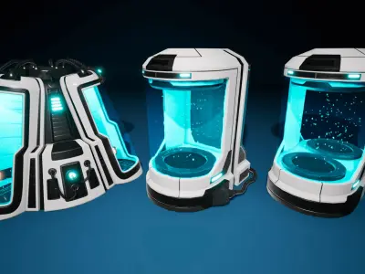 SciFi Lab cryo capsules and chambers Low-poly 3D model