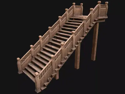 Wooden Staircase Medieval Low-poly 3D model