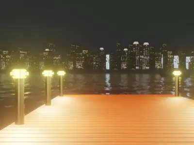 Low Poly City with river Low-poly 3D model