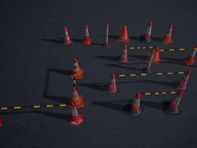 Traffic Cones - set Low-poly 3D model
