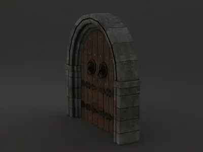 Medieval Castle Door Massive Lion Door Knockers 3D Model Low-poly 3D model
