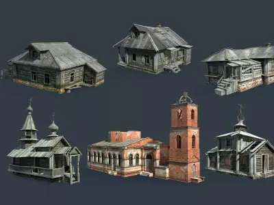 Abandoned Russian Village Collection Low-poly 3D model