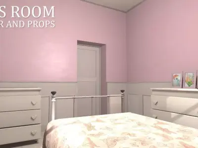 Girls room - interior and props Low-poly 3D model