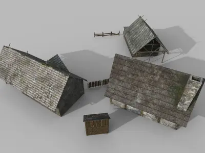 Lowpoly medieval houses 3D model