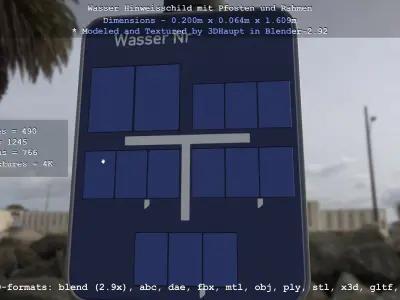 Hinweisschild Wasser mit Pfosten und Rahmen Low-poly 3D model