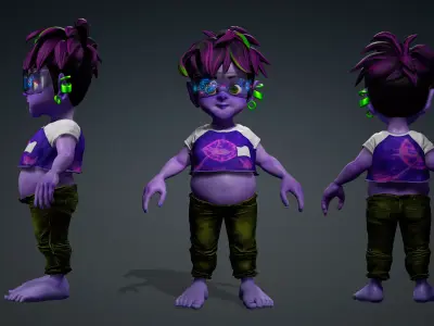 Cartoon Boy Character - Stylized Style Alien Cyberpunk Fantasy 3D model