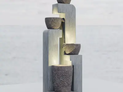 4 Tier Free flowing Stone Fountain 3D  Model 3D model