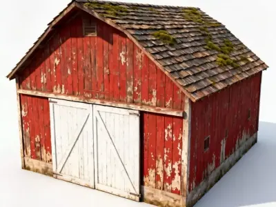 Realistic Weathered Red Farm Barn 3D Model Low-poly 3D model