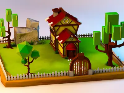 Low poly hous house with roof Free 3D model