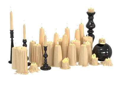 Beige Melted Floor Candles for Fireplace 3D model