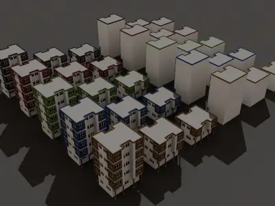 Cartoon Building Set Low Poly Buildings 300 Variant Modular 3D Model Pack
