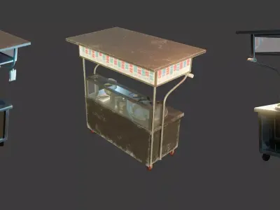 Asian Night Market Noodle Stall Cart PBR Street Food Asset Low-poly 3D model