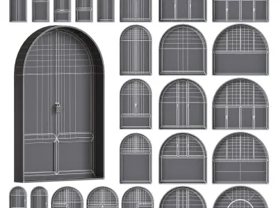 Modern Arched Windows Set 3D model