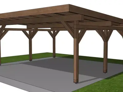 3D Model Wooden Carport with Flat Roof  Asphalt Shingle Cover 3D model