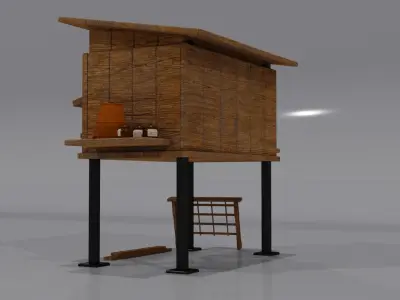 Beehive Set wooden house with ladder 3D model
