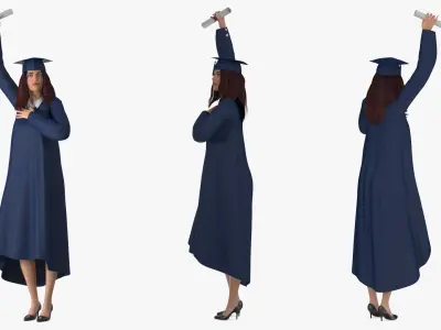  Graduate Woman with Cap and Gown Rigged for Maya 