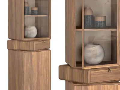 TEOREMA two wooden cabinets with glass doors 3D model