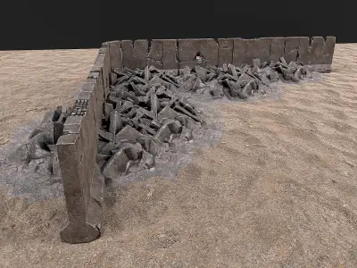 Broken Concrete Walls PBR Low-poly 3D model