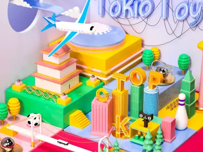 Christmas scene Cartoon city micro city scene 3D model