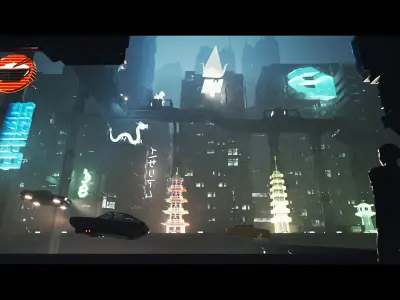 Cyberpunk Japan Holograms Neon Set of 51 Holograms  Low-poly 3D model