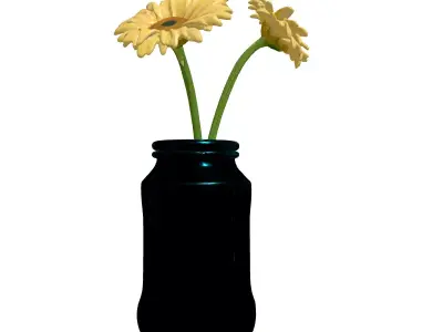 Gerbera Daisies Blue Bottle Vase Low-poly 3D model