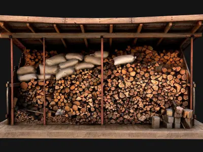 Fire Wood Storage Shelters Medieval Barn Warehouse Low-poly 3D model
