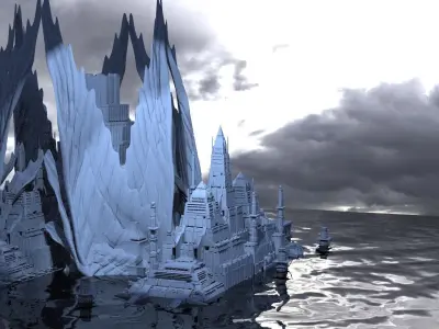 Elven Angel Crown Tower base With City 3D model