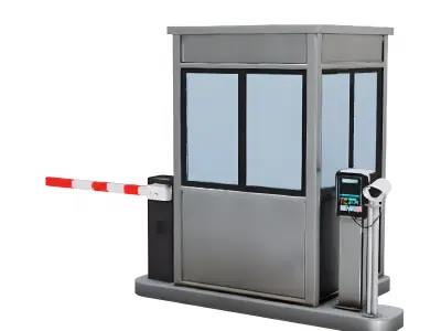 Modern Parking Security Booth And Barrier 3D Model Low-poly 3D model