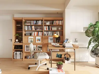 Nordic living room and study 3D model 3D model