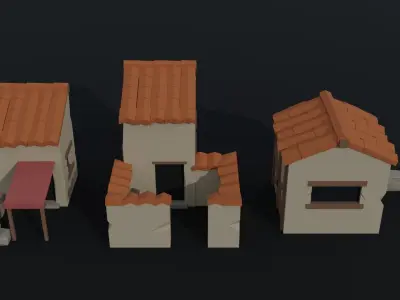 Cartoon ancient rome buildings Polygonal Style Low-poly 3D model