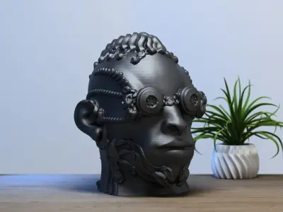 Robot human head Headphone Stand  Cyborg Headset Stand  3D print model