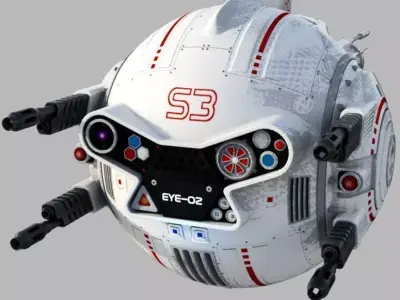 Futuristic White Drone Red Markings Cameras 3D SciFi Low-poly 3D model