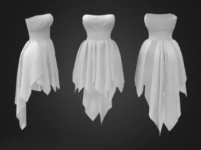 Chiffon Strapless Cocktail Dress with Draped Frills Low-poly 3D model