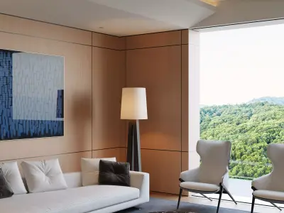 Living Room and Kitchen with Dinning Set Low-poly 3D model