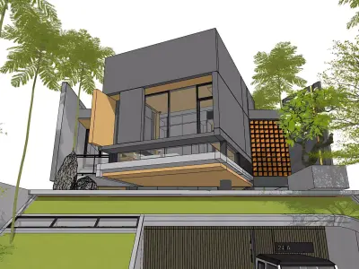 3D Model Modern 2 Story Contemporary House Facade Cantilever  3D model