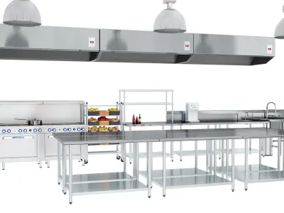 Restaurant cafe kitchen equipment with utensils 3D model