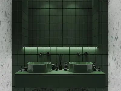 Bathroom set with tiles and marble counter tops 3D model