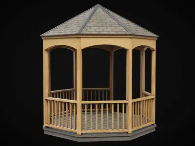 Wooden Pergola Gazebo Low-poly 3D model