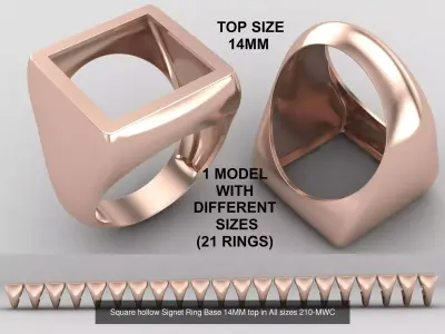 Square hollow Signet Ring in All sizes 230-MWCG-4 3D Model Pack
