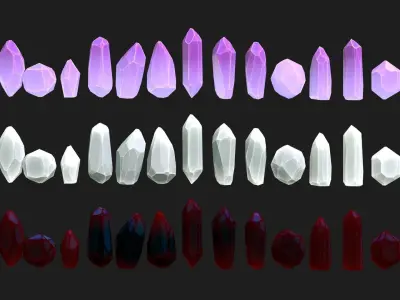 Lowpoly Crystals with 3 PBR materials Low-poly 3D model