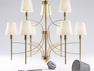 Millau Collection 9 Light Satin Gold Chandelier with Fabric 3D model
