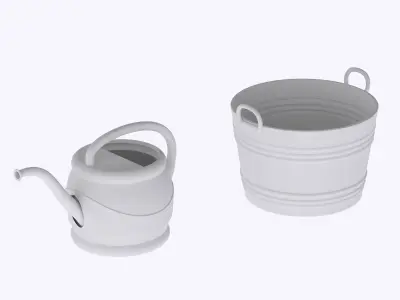 Set of 2 handheld gardening tools - Bucket and watering can  3D print model