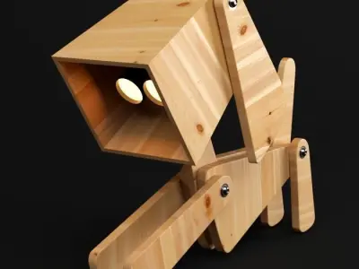 Puppy Table Lamp By 4 Wood Matrial 3D model